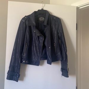 Blank Noir Navy Leather Jacket